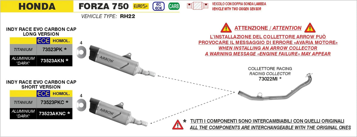 Arrow  Honda Forza 750 E5+ 2025 Indy Race Evo Titanium Exhaust - 73523pk