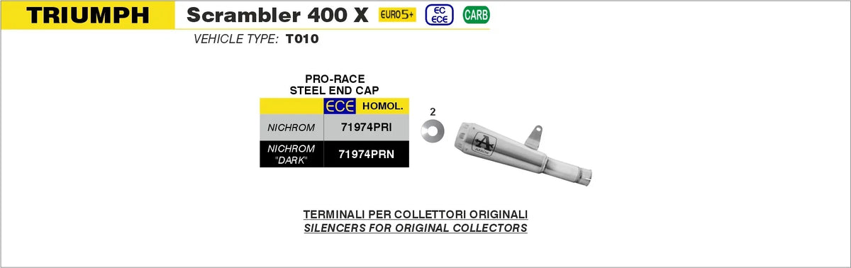 Arrow 71974PRN Pro-Race Slip-on Exhaust, Nichrome Dark for Triumph Scrambler 400/Speed 400 24 26