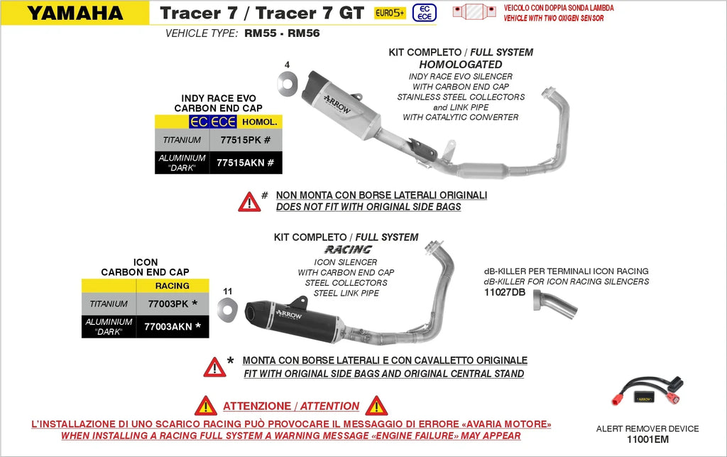 Arrow Tracer 700 / Tracer 700 GT 2025/2026 Homologated Full System With Indy Race EVO Aluminium Dark Slip On 77515AKN