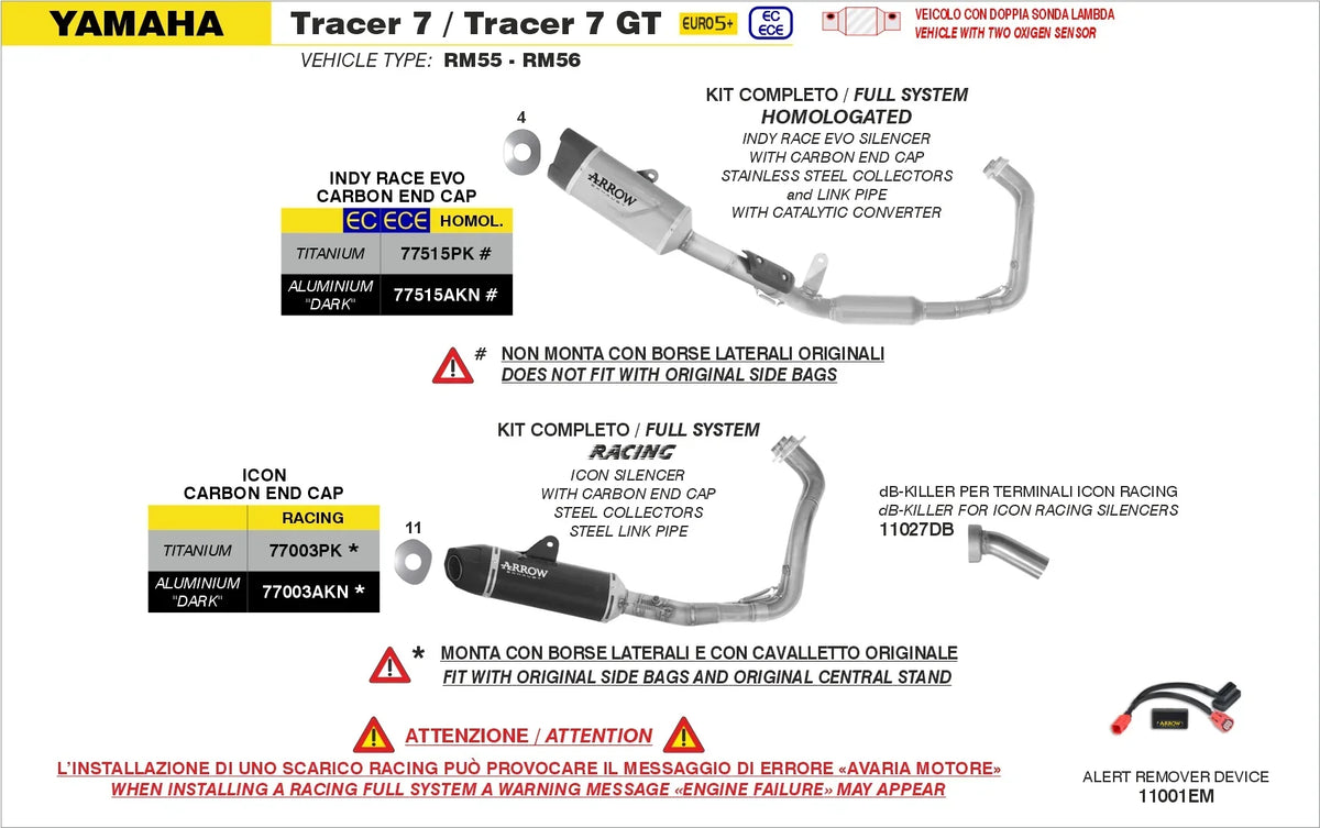 Arrow Tracer 700 / Tracer 700 GT 2025/2026 Homologated Full System With Indy Race EVO Aluminium Dark Slip On 77515AKN