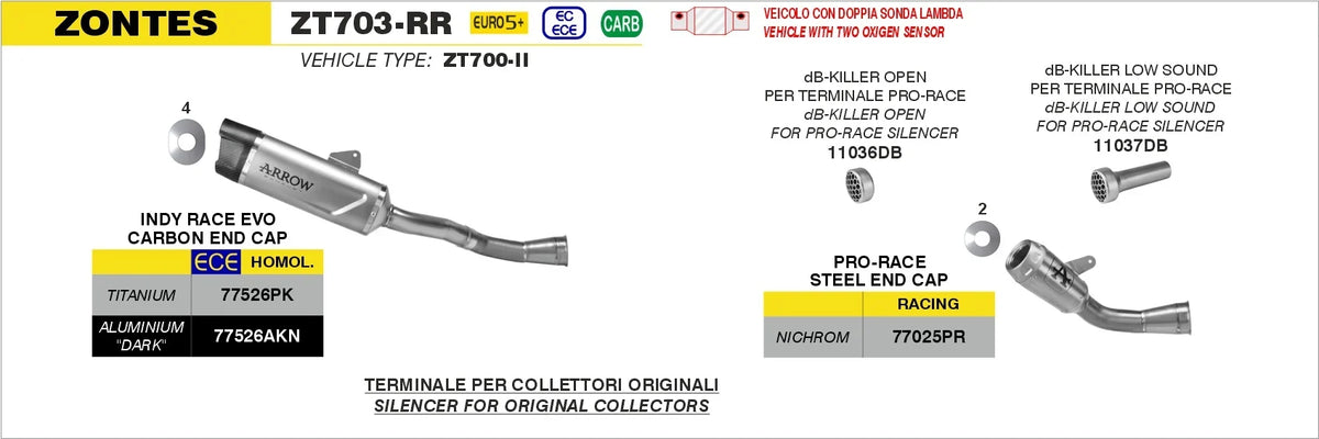Arrow Zontes ZT703-RR 2025/2026 Indy Race EVO Aluminium Dark Slip On With Carbon End Cap 77526AKN