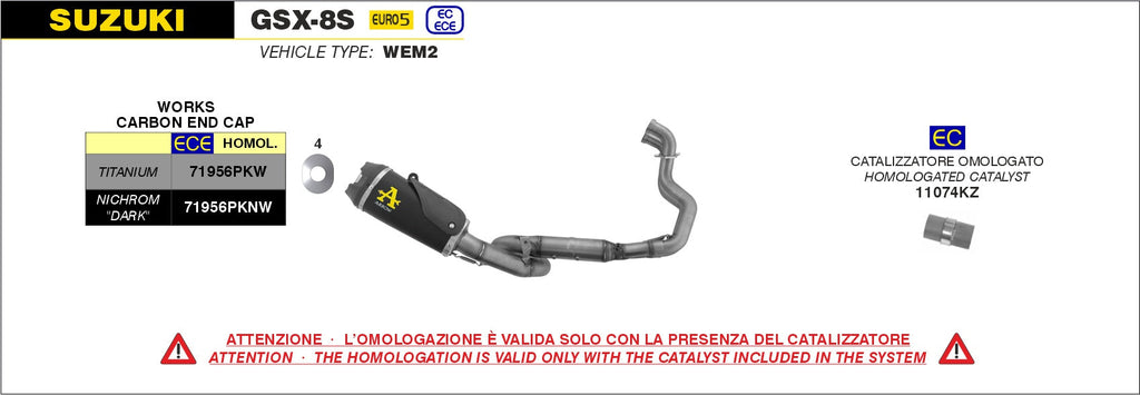 71979PKN Arrow Works HOMOLOGATED NICHROM "DARK" full system with Catalytic converter  SUZUKI GSX-8S /R 2022-2025