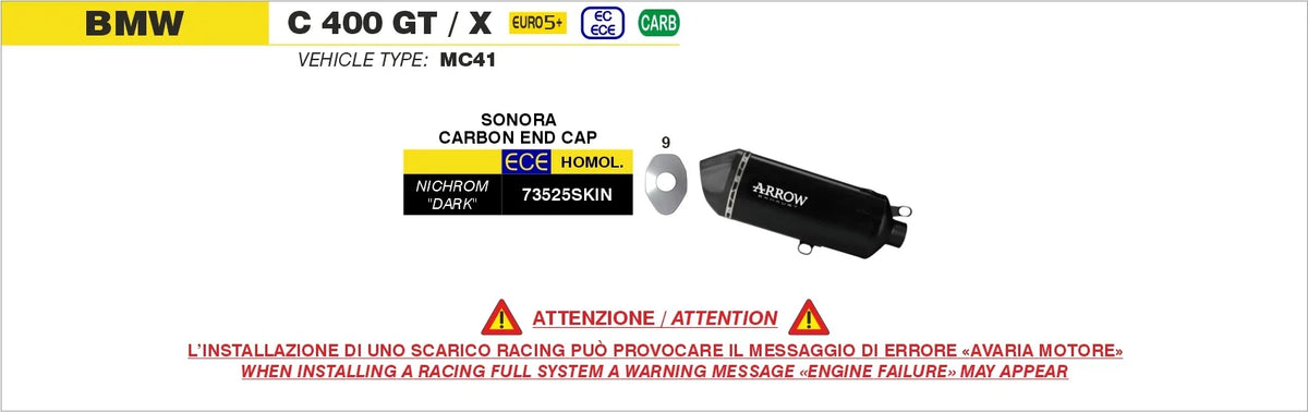 Arrow BMW C 400 GT / X 2025/2026 Sonora Nichrome Dark Slip On With Carbon End Cap 73525SKIN