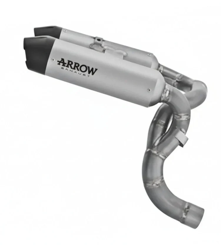 Arrow  Ducati Panigale V2/V2s E5+ 2025 Rh/Lh Round Sil Titanium Silencers + Stainless Steel Link Pipe - 77004pr