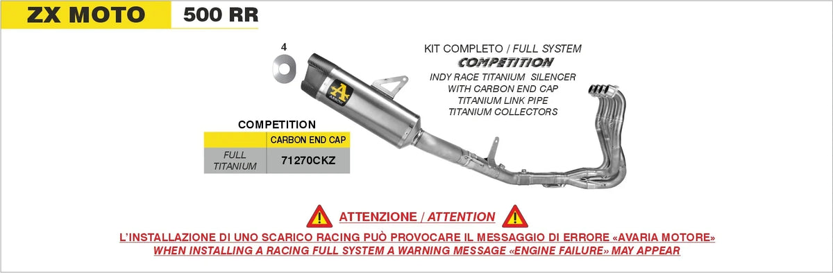 Arrow ZX MOTO 500 R  2026–2027 Competition Full Titanium Full System 71270CKZ