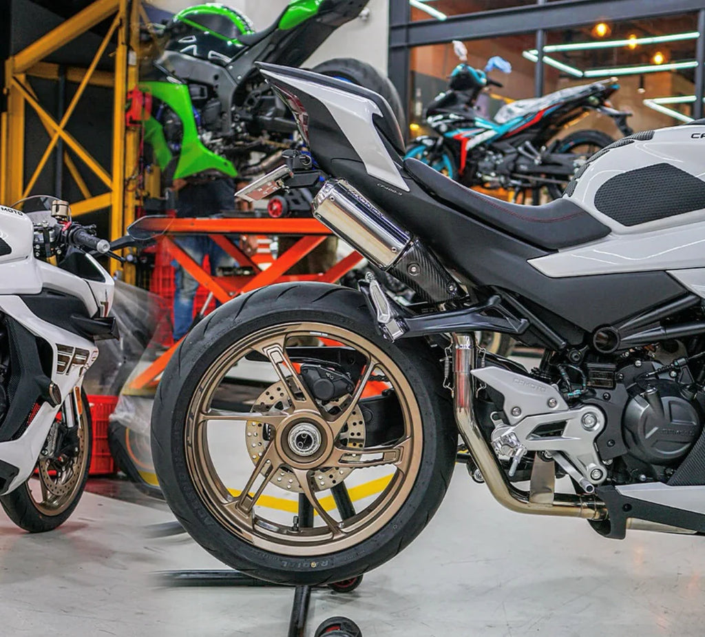 Vandemon CFMOTO single-sided swingarm  450SR-S 2023-2024 Stainless Steel / Titanium High Mount Exhaust System CFMOTO450SRSHMEXHC VA-8