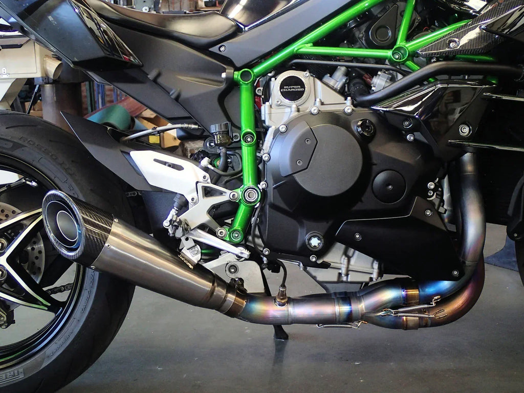 Vandemon  Ninja H2 & H2R Brushed Titanium Exhaust & Carbon Tip Muffler KAWAH2TICSBREXHCF VA-5