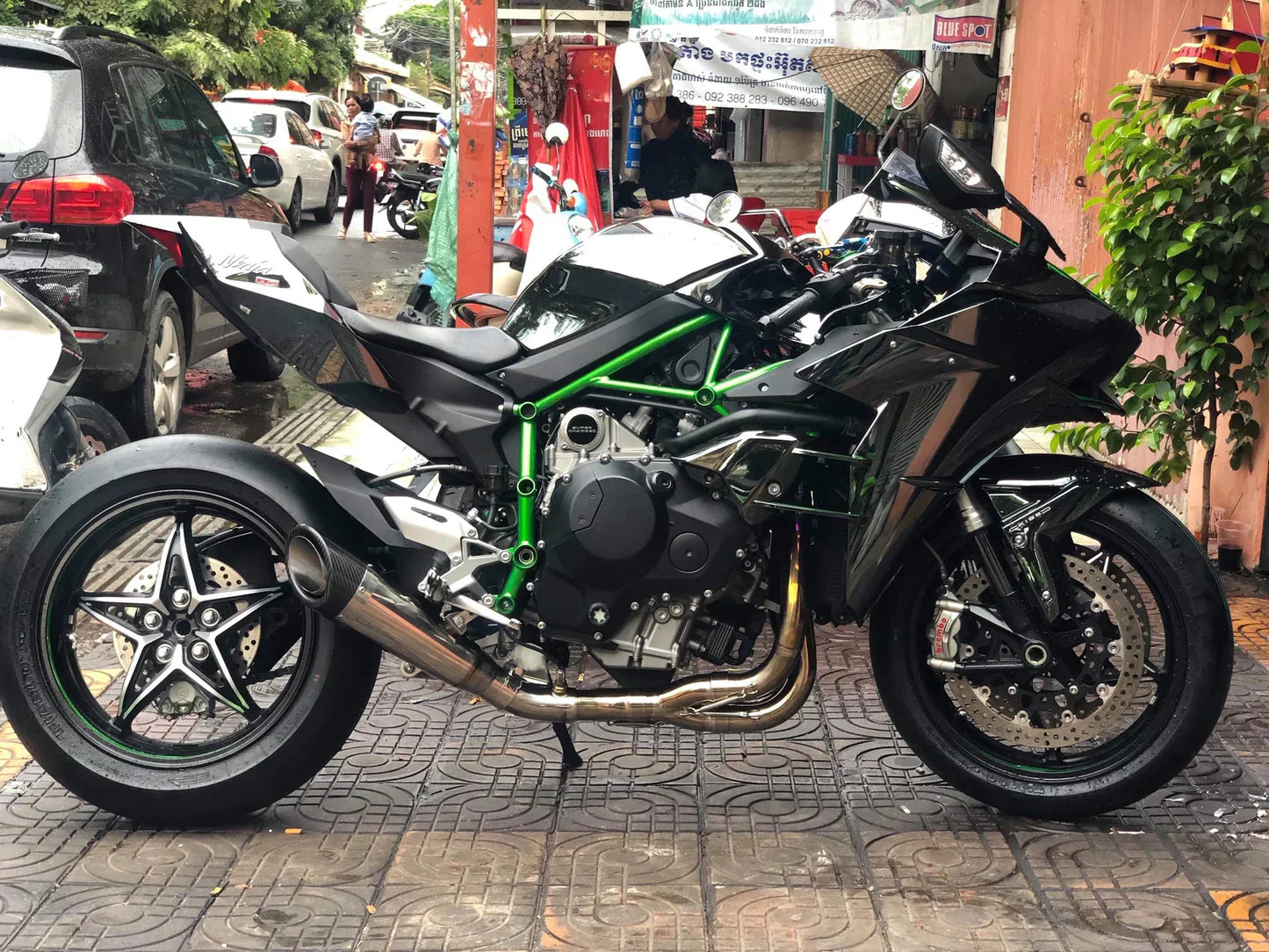 Vandemon  Ninja H2 & H2R Brushed Titanium Exhaust & Carbon Tip Muffler KAWAH2TICSBREXHCF VA-5