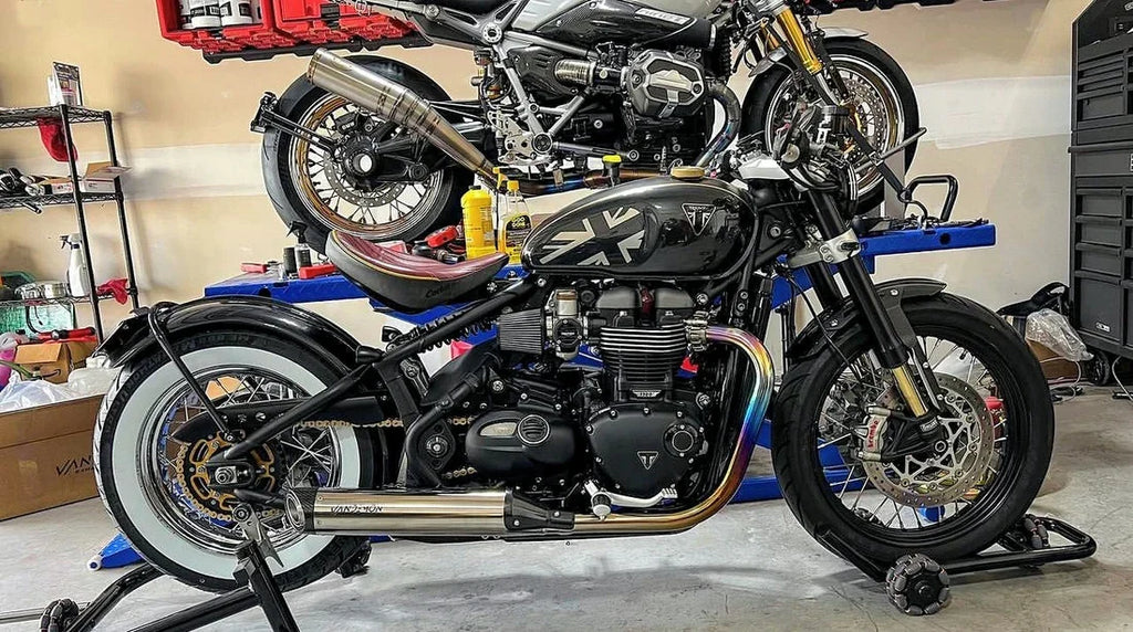 Triumph Bonneville Bobber  Speedmaster 1200 Polished Titanium H Pipe Exhaust TRIUM120BOBREXPOB VA-13