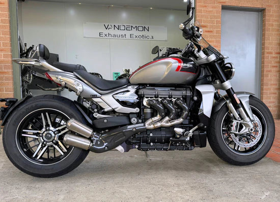 Vandemon Triumph Rocket 3R & GT 2500 2024-2025  Titanium Bimodal Stealth Side Mount Titanium Slip-On TRIUMROCKET3SMMUFB VA-153