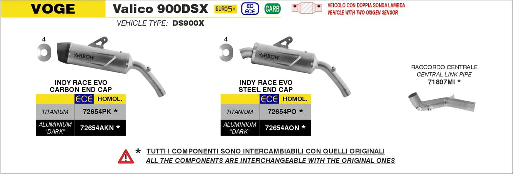 ARROW Voge Ds 900x E5+ Stainless Steel Link Pipe 71807MI