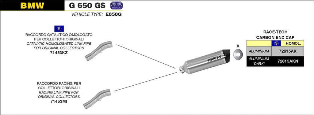 IN STOCK OPEN BOX Arrow Bmw G 650 Gs '11/16 Homologated Aluminium Dark Race-Tech Silencer For Arrow Mid Pipe 72615akn