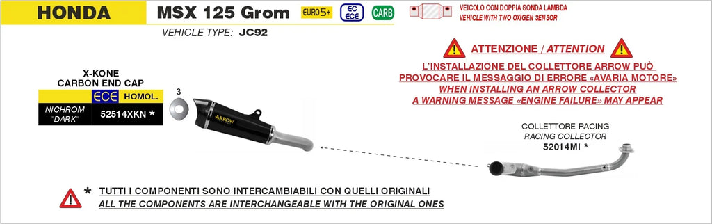 Arrow MSX 125 Grom 2025/2026 X-Kone Dark Slip On 52514XKN