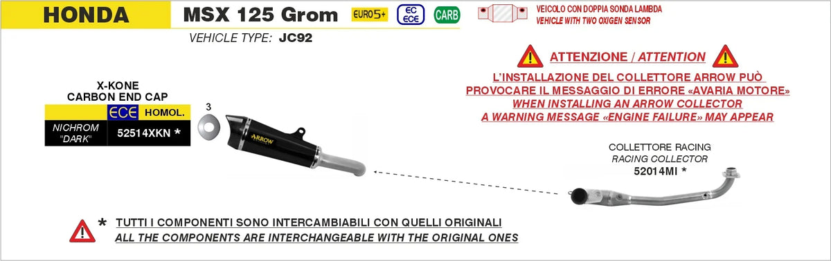 Arrow MSX 125 Grom 2025/2026 X-Kone Dark Slip On 52514XKN