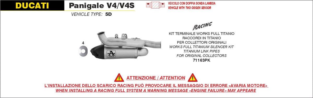 71163PK Ducati Panigale V4 2025-2026  Arrow Exhaust slip on Racing Double Titanium Works Silencers for