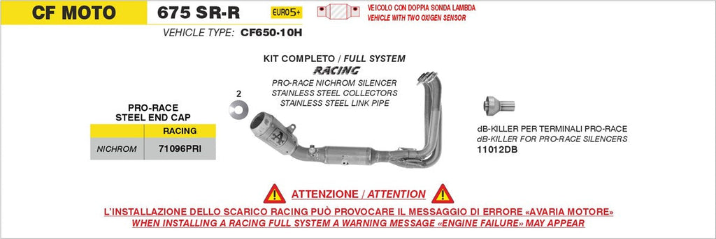IN STOCK Arrow  Cf Moto 675 Sr-R E5+ 25-26 Full System With Pro-Race Exhaust 71096pri