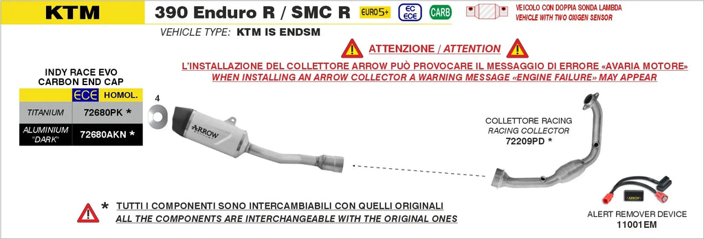 Arrow KTM 390 Enduro R / SMC-R 2025-2026 Indy Race EVO Titanium Slip On With Carbon End Cap 72680PK
